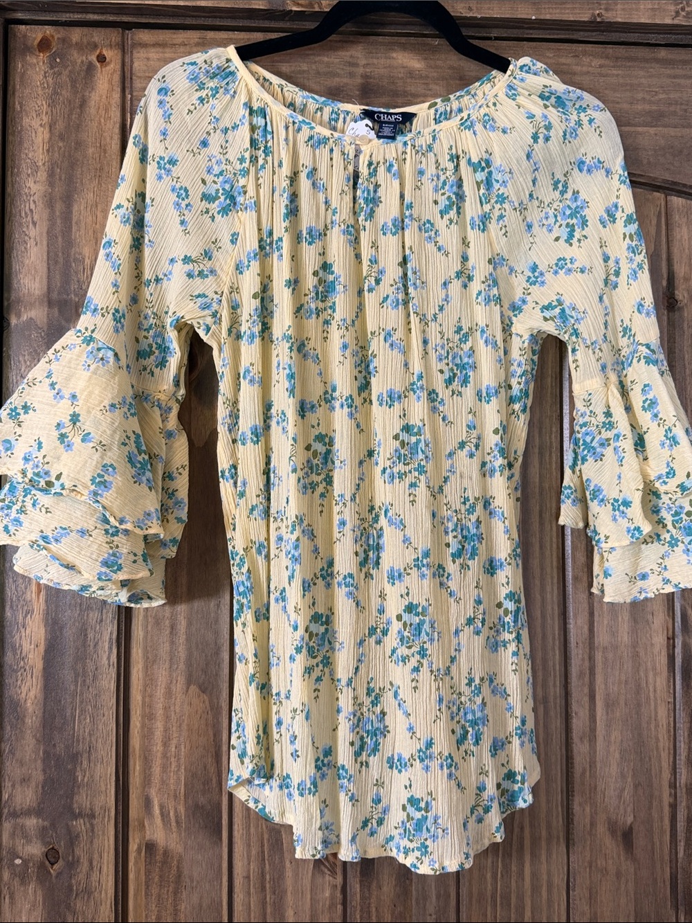 Chaps Yellow Floral Ruffle-Sleeve Peasant Top